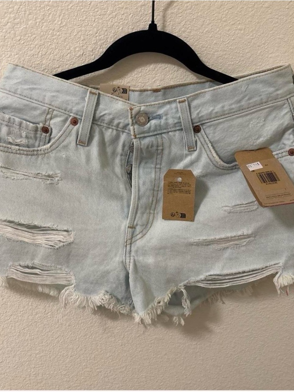 Levi's Light Blue Distressed Frayed Hem Jean Shorts Size 27